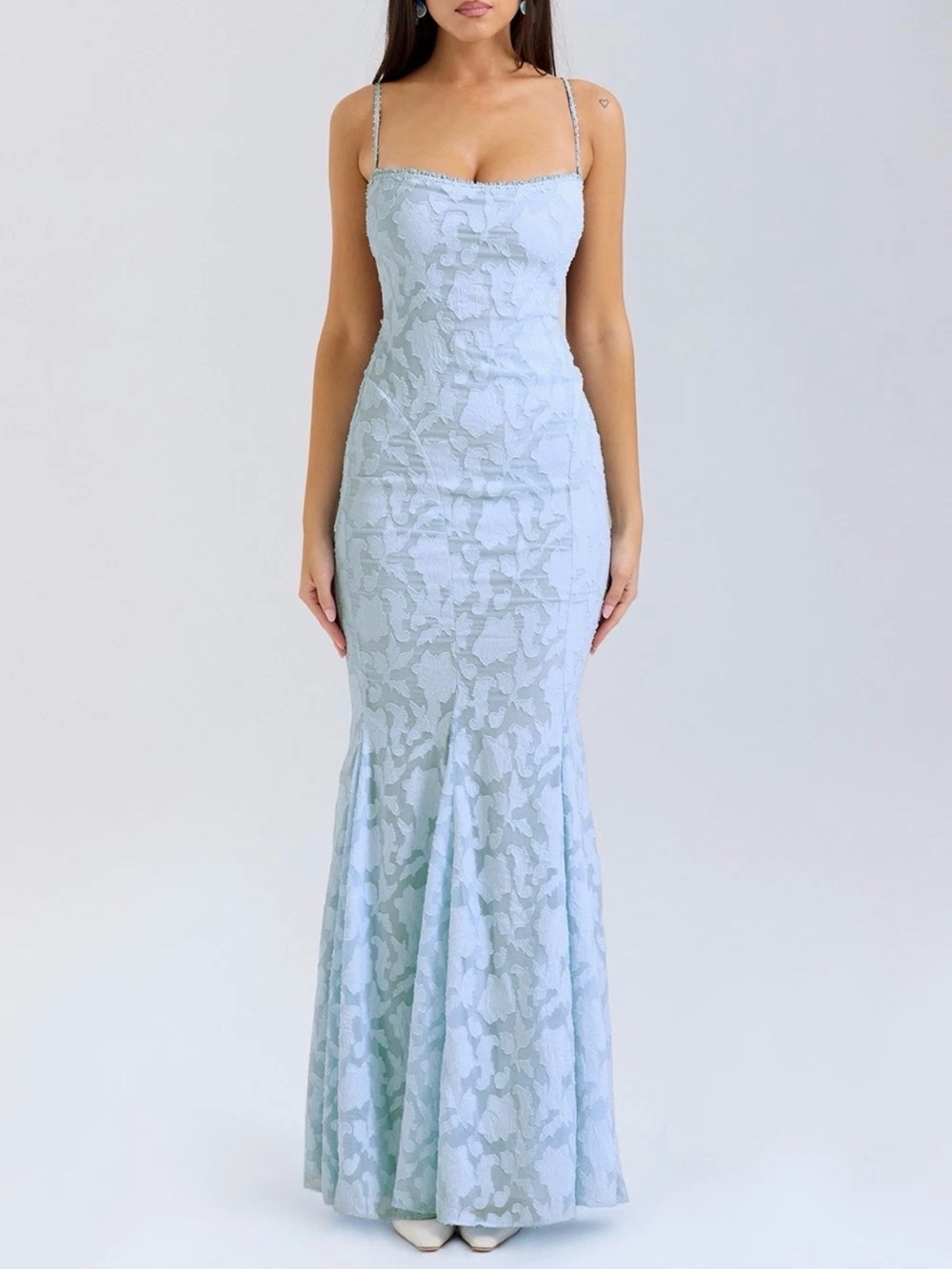 House of CB Joan Bluebell Lace Up Back Maxi Dress Lace Mermaid Gown